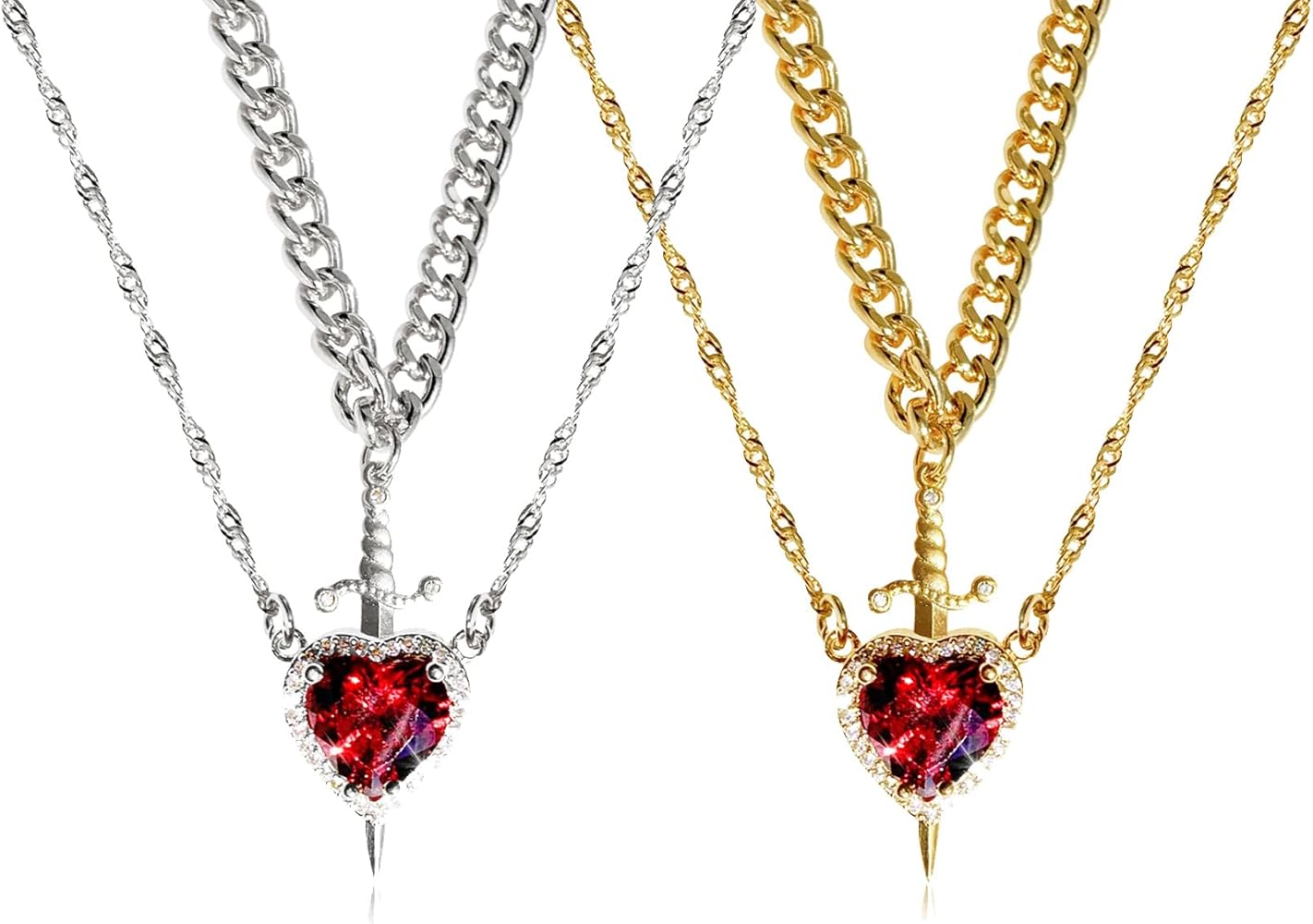 Heart & Sword Couples Necklace Set – Two Halves, One Bond