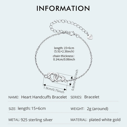 Sterling Silver Heart Handcuff Bracelet – A Symbol of Unbreakable Love